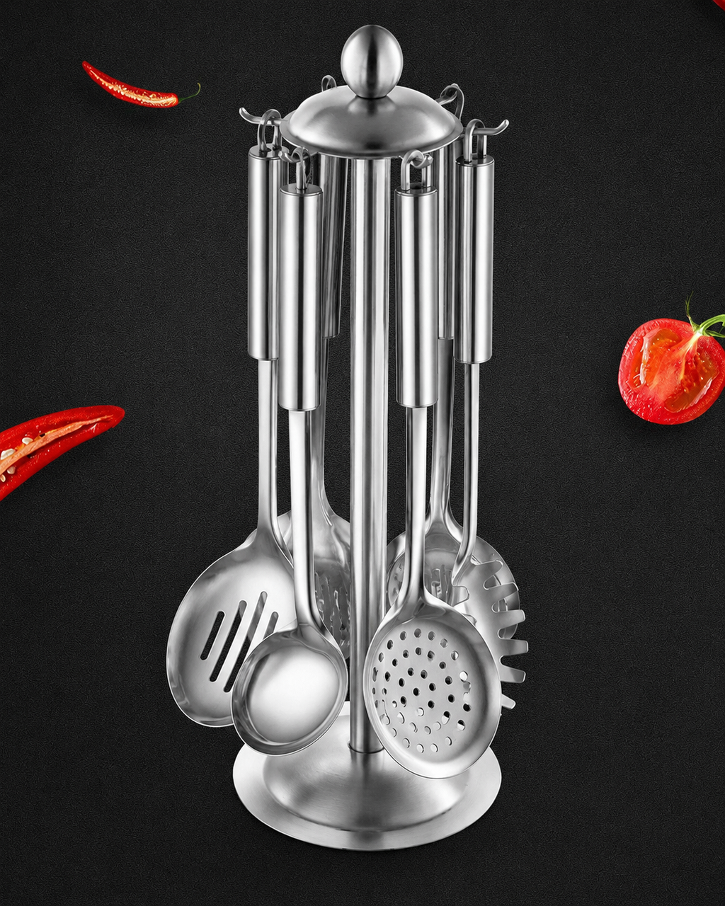 Stainless Steel Rotating Kitchen Utensil Rack Set