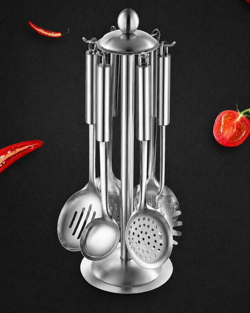 Stainless Steel Rotating Kitchen Utensil Rack Set